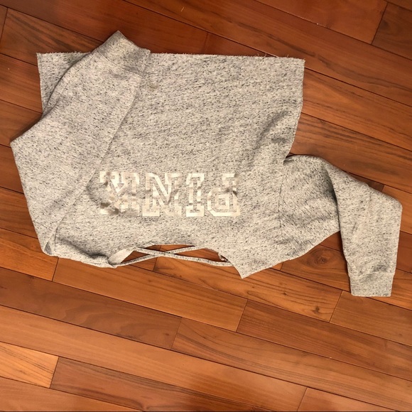 Pink Crop Sweatshirt Light Grey Off shoulder style tattoo show off back - Picture 6 of 6